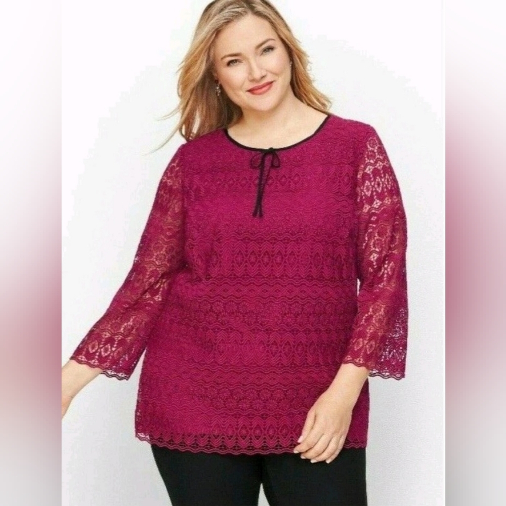 Talbots Women's Detailed Lace Blouse in Woodland Berry Medium